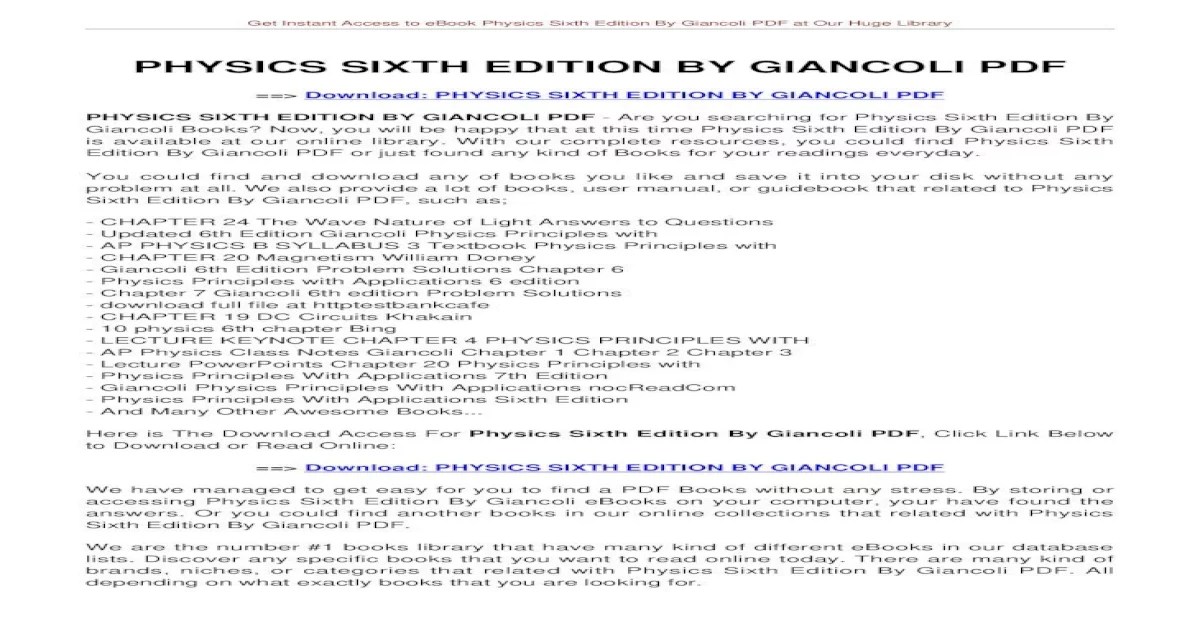 Answer key physics giancoli sixth edition