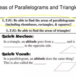 Areas of parallelograms and triangles quick check